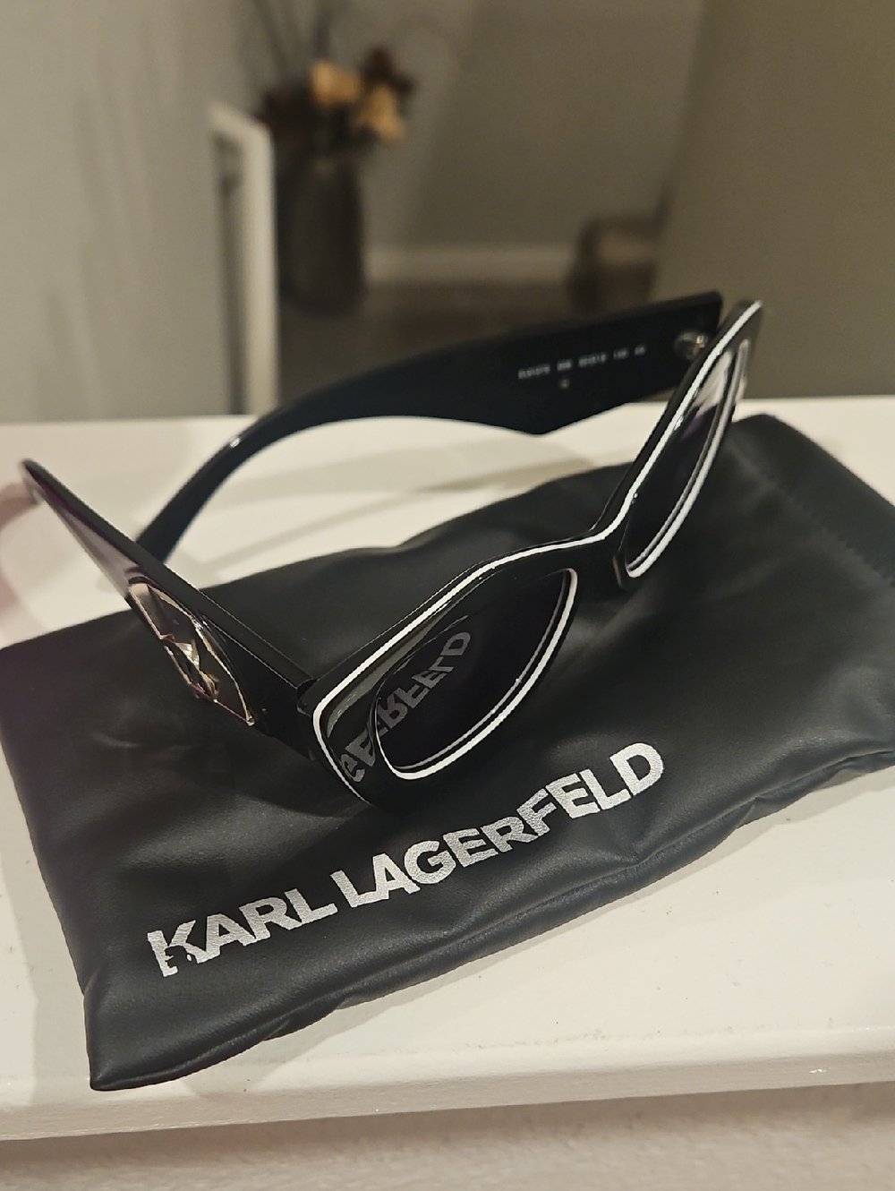 Karl Lagerfeld Black Sunglasses with White Accents